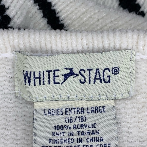 XL Vintage White Stag White And Black Geometric Print 90s Sweater V Neck Stretch - Picture 6 of 8
